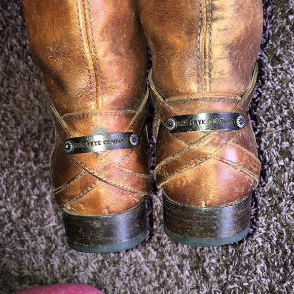 Frye Lindsay Plate Tall Boots: Cognac Brown Distressed, Size 8.5. - Picture 9 of 16